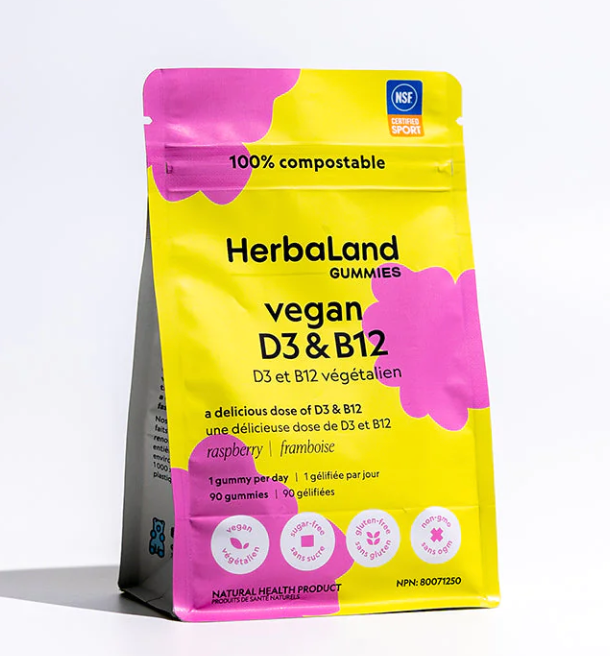 Herbaland Vegan Gummies-Vegan D3 & B12-90's